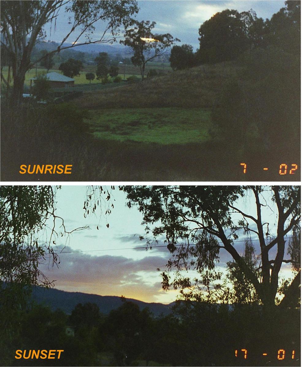 Photos of sunrise and sunset in midwinter