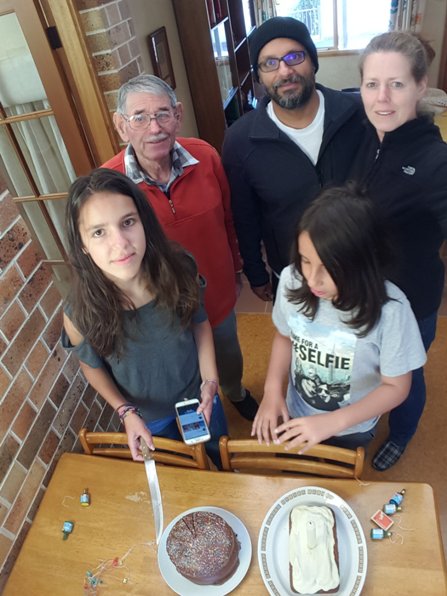 Photo of a birthday party in the solar-passive house