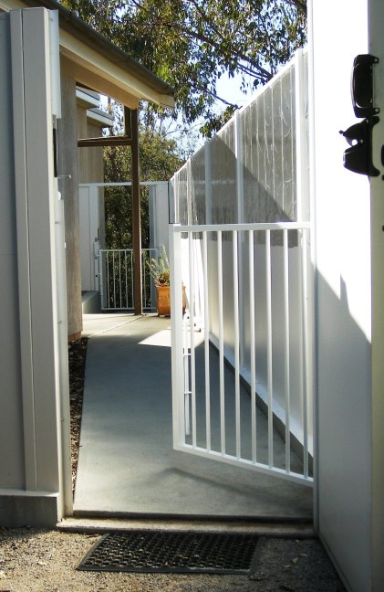 Courtyard wicket gate half open