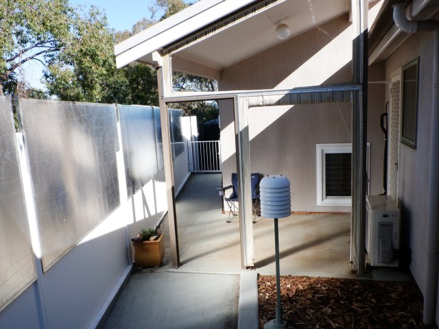 By 11.30 sun mirrors fill the patio with reflected light.