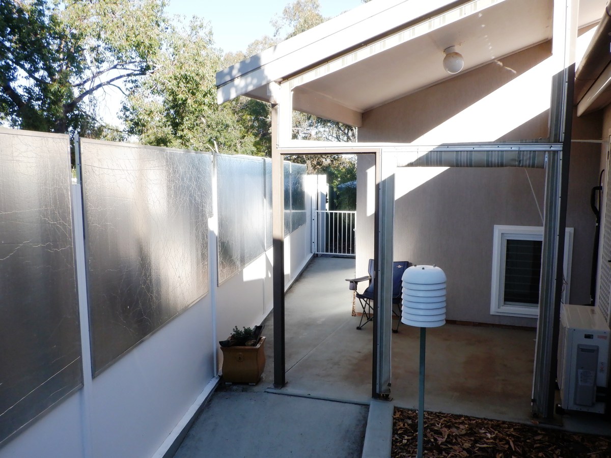 By 10 am in winter sun mirror panels warm the house.